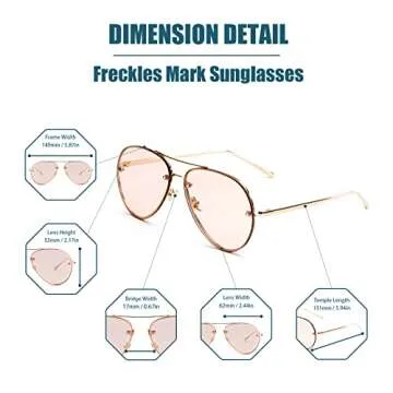 Freckles Mark Oversized Aviator Sunglasses Vintage Retro Gold Metal Frame Colorful Lenses 62mm (Pink)