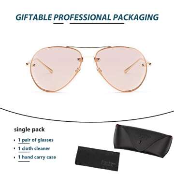 Freckles Mark Oversized Aviator Sunglasses Vintage Retro Gold Metal Frame Colorful Lenses 62mm (Pink)