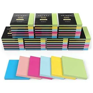 ARTEZA Sticky Notes, 48 Pads, 100 Sheets Each, 3 x 3 Inches, 6 Assorted Colors, Re-Adhesive, Office Supplies for To-Do Lists, Reminders, and Studying