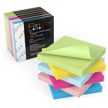 ARTEZA Sticky Notes, 48 Pads, 100 Sheets Each, 3 x 3 Inches, 6 Assorted Colors, Re-Adhesive, Office Supplies for To-Do Lists, Reminders, and Studying