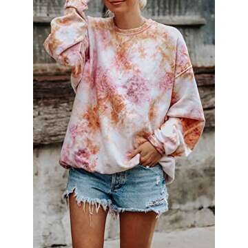 Eytino Women Long Sleeve Casual Colorblock Tie Dye Print Pullover Sweatshirts,XX-Large Multicolor