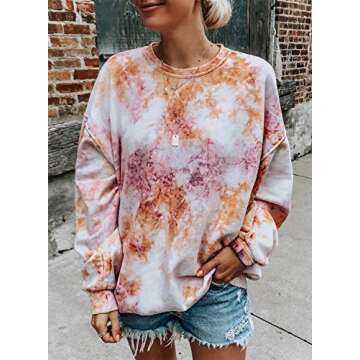 Eytino Women Long Sleeve Casual Colorblock Tie Dye Print Pullover Sweatshirts,XX-Large Multicolor