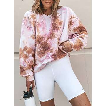 Eytino Women Long Sleeve Casual Colorblock Tie Dye Print Pullover Sweatshirts,XX-Large Multicolor