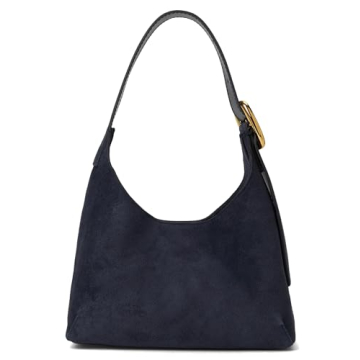 Madewell Puffy Buckle Shoulder Suede Purse in Navy