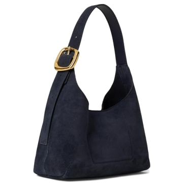 Madewell Puffy Buckle Shoulder Suede Purse in Navy