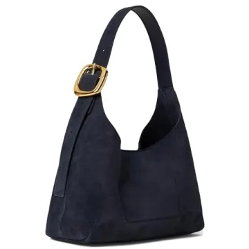 Madewell Puffy Buckle Shoulder Suede Purse in Navy