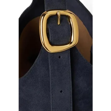 Madewell Puffy Buckle Shoulder Suede Purse in Navy