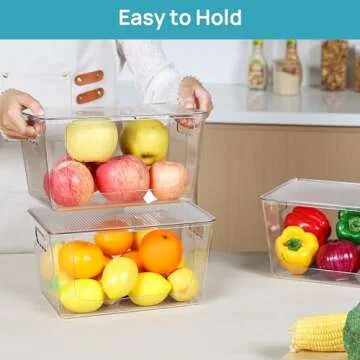 Vtopmart 6 Pack Clear Open Front Storage Bins with Lids, Large Stackable Plastic Container Organizer with Handle for Pantry, Kitchen Counter Top, Cabinet, Shelf, Bathroom Organization