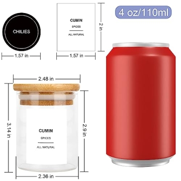 JuneHeart 4OZ Spice Jars Set with Bamboo Lids and Labels