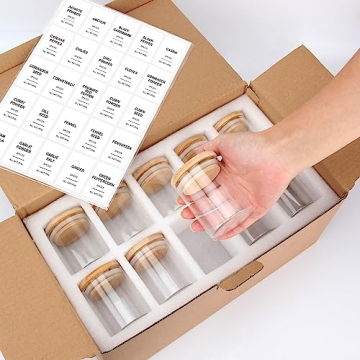 JuneHeart 4OZ Spice Jars Set with Bamboo Lids and Labels