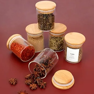 JuneHeart 4OZ Spice Jars Set with Bamboo Lids and Labels