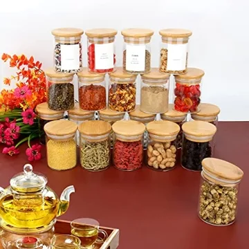 JuneHeart 4OZ Spice Jars Set with Bamboo Lids and Labels