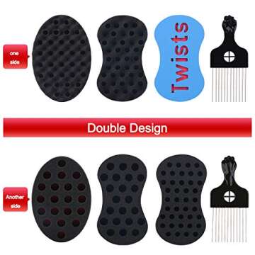 3Pcs Varied Magic Hair Twist Sponges, Sponge Brush with 1 Metal Hair Pick, 4 Diferent Har Twists, Dreadlock, Afro Curls, Coils, Sponge Brush for Hair (Blend)