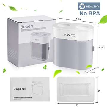 Boperzi Toothbrush Holder Wall Mounted Toothpaste Dispenser Gray Dustproof Cover for Shower Bathroom Set with 2 Toothpaste Squeezers (Not Electric)