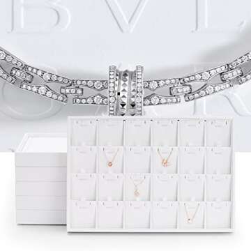 Oirlv Premium White Leather Stackable Jewelry Tray 18 Gird Necklace Bracelet Organizer Showcase Neck...