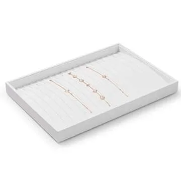 Oirlv Premium White Leather Stackable Jewelry Tray 18 Gird Necklace Bracelet Organizer Showcase Necklace Display Tray