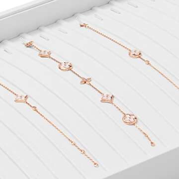 Oirlv Premium White Leather Stackable Jewelry Tray 18 Gird Necklace Bracelet Organizer Showcase Necklace Display Tray