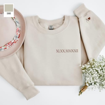 Personalized Couple's Sweatshirts with Embroidered Dates