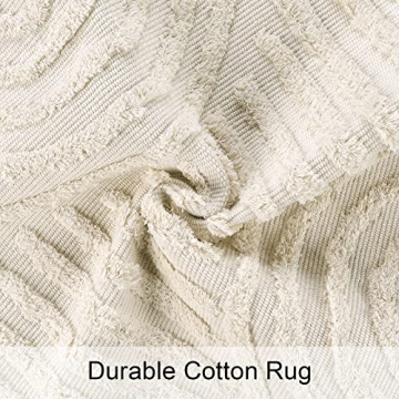 Lanffia Boho Runner Rug 2x6, Beige Bathroom Runner Washable Tufted Rainbow Rug with Tassels Indoor Farmhouse Neutral Floor Carpet for Kitchen Hallway Laundry Doorway Bedroom Living Room