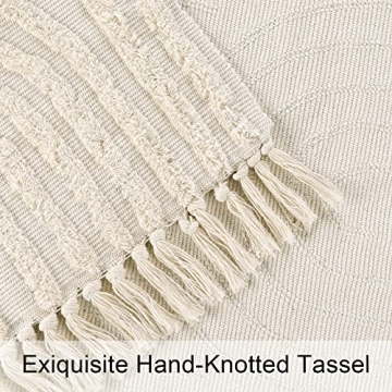 Lanffia Boho Runner Rug 2x6, Beige Bathroom Runner Washable Tufted Rainbow Rug with Tassels Indoor Farmhouse Neutral Floor Carpet for Kitchen Hallway Laundry Doorway Bedroom Living Room