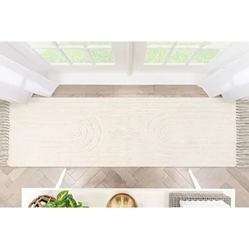Lanffia Boho Runner Rug 2x6, Beige Bathroom Runner Washable Tufted Rainbow Rug with Tassels Indoor Farmhouse Neutral Floor Carpet for Kitchen Hallway Laundry Doorway Bedroom Living Room