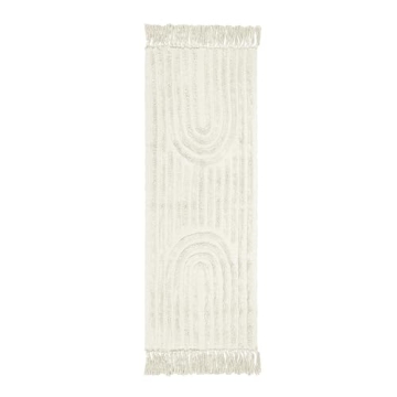 Lanffia Boho Runner Rug 2x6, Beige Bathroom Runner Washable Tufted Rainbow Rug with Tassels Indoor Farmhouse Neutral Floor Carpet for Kitchen Hallway Laundry Doorway Bedroom Living Room