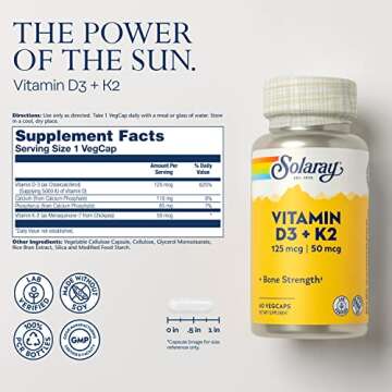 Solaray Vitamin D3 K2 - Powerful Immune Support & Bone Health Supplement, 60 VegCaps