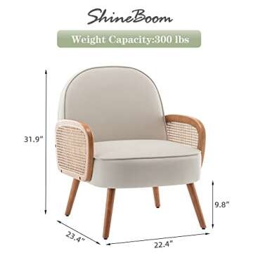 SHINEBOOM Accent Chairs Rattan Set of 2 - Comfy Upholstered Chairs for Modern Decor