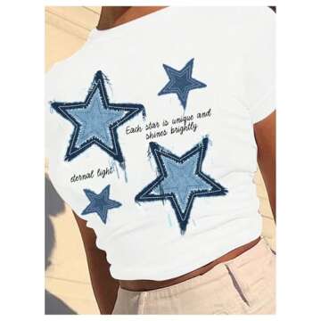 RoseSeek Women's Letter Print Graphic T-Shirt Crewneck Short Sleeve Crop Top Summer Tees White Large