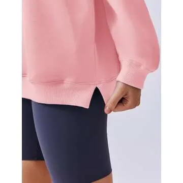 PINSPARK Women Crewneck Sweatshirts Lightweight Fall Outfits Long Sleeve Fashion Tops Y2K Sweat Shirt with Side Pockets, Pink Medium