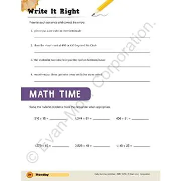 Evan-Moor Daily Summer Activities, Grade 5-6 Workbook, Prevent Learning Loss, Reading Comprehension, Writing, Math, Grammar, Punctuation, Spelling, Multiplication, Division, Fractions, Geography, Maps