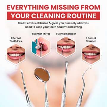Dental Duty Dental Tools, Dental Pick for Teeth Cleaning Tools – Plaque Remover for Teeth with Teeth Cleaning Kit - Stainless Steel Dental Mirror for Teeth, Scraper and Scaler, (Red)