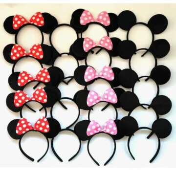 NEWTGAN 20 PCS Mouse Ears Headbands for Birthday Party Theme Park Costume Play Celebration for Boys and Girls (3color) (3 Color)