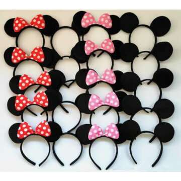 NEWTGAN 20 PCS Mouse Ears Headbands for Birthday Party Theme Park Costume Play Celebration for Boys and Girls (3color) (3 Color)