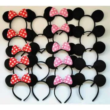 NEWTGAN 20 PCS Mouse Ears Headbands for Birthday Party Theme Park Costume Play Celebration for Boys and Girls (3color) (3 Color)