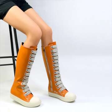 IMPREMEY Womens Knee-High School Bicycling Boots Thick Laces Comfort Platform Walking Boots with Zipper Campus Campaigns Boots