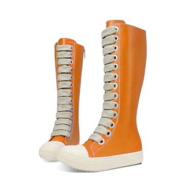 IMPREMEY Womens Knee-High School Bicycling Boots Thick Laces Comfort Platform Walking Boots with Zipper Campus Campaigns Boots