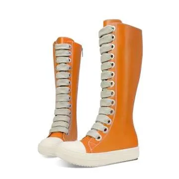 IMPREMEY Womens Knee-High School Bicycling Boots Thick Laces Comfort Platform Walking Boots with Zipper Campus Campaigns Boots
