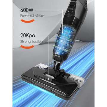 REECOO Stick Vacuum Cleaner with 3 Mop Pads Electirc Mop 600W 18kpa Powerful Suction Corded Upright Vacuum Lightweight Electric mop for Tile Hardwood Floor,Marble Cleaning