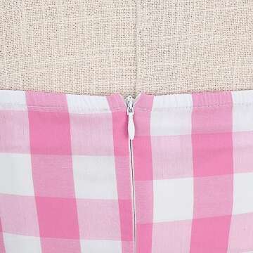 Pink Plaid 50s Dress Womens Sleeveless Spaghetti Straps Rockabilly Dresses Pink Gingham Midi Swing Dresses 1950s Audrey Hepburn Pin Up Dress Pink White Gingham X-Large