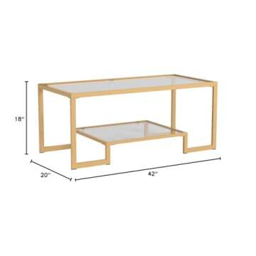 RAAMZO Gold Metal Glass Accent Coffee Cocktail Table with Shelf