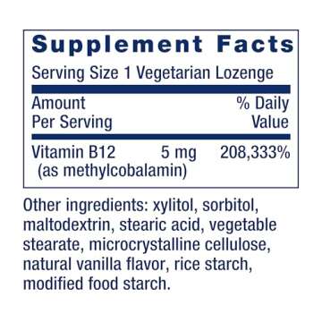 Life Extension Vitamin B12 Methylcobalamin, Nerve Health Supplement, Cognitive Support, Energy Vitamin, methylcobalamin B12, 5 mg, Quick-Dissolving, Gluten-Free, Non-GMO, Vegetarian, 60 lozenges