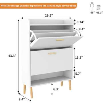 HOMEFORT Shoe Cabinet for Entryway, Shoe Storage Cabinet with 2 Flip Drawers, 30" Narrow Shoe Organi...