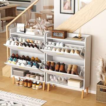 HOMEFORT Shoe Cabinet for Entryway, Shoe Storage Cabinet with 2 Flip Drawers, 30" Narrow Shoe Organizer Cabinet for Front Door Entrance, Modern Slim Hidden Shoe Rack Cabinet in White.