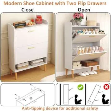 HOMEFORT Shoe Cabinet for Entryway, Shoe Storage Cabinet with 2 Flip Drawers, 30" Narrow Shoe Organizer Cabinet for Front Door Entrance, Modern Slim Hidden Shoe Rack Cabinet in White.