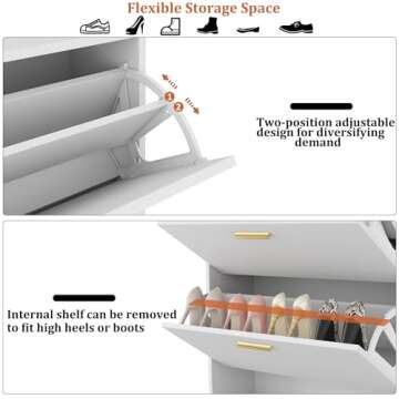 HOMEFORT Shoe Cabinet for Entryway, Shoe Storage Cabinet with 2 Flip Drawers, 30" Narrow Shoe Organizer Cabinet for Front Door Entrance, Modern Slim Hidden Shoe Rack Cabinet in White.