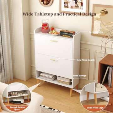 HOMEFORT Shoe Cabinet for Entryway, Shoe Storage Cabinet with 2 Flip Drawers, 30" Narrow Shoe Organizer Cabinet for Front Door Entrance, Modern Slim Hidden Shoe Rack Cabinet in White.