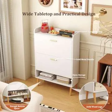 HOMEFORT Shoe Cabinet for Entryway, Shoe Storage Cabinet with 2 Flip Drawers, 30" Narrow Shoe Organizer Cabinet for Front Door Entrance, Modern Slim Hidden Shoe Rack Cabinet in White.