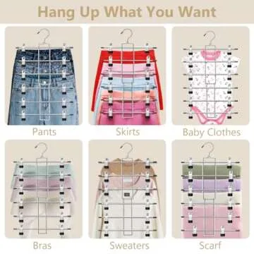 Hangers,Pants Hangers,Space Saving Hanging Closet Organizer-6 Tiers Skirt Hangers with 360° Swivel Hook,Hangers Space Saving with Clips,Closet Organizer-Baby Hangers-Clothes Hangers- 6 Pack