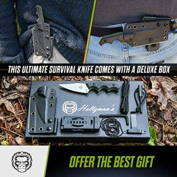 Holtzman's Gorilla Survival 'Reverse Eagle' Fixed Blade Hunting Knife with Kydex Sheath & Ferro Rod ...